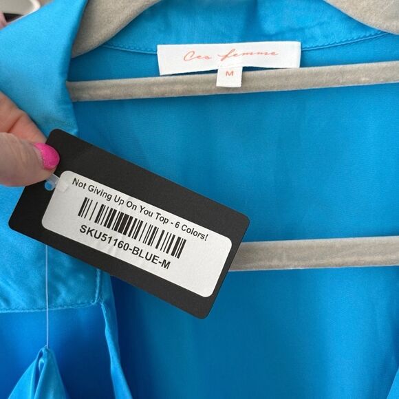 Ces Femme NEW Blue Oversized Satin Collared Blouse Shirt - Picture 8 of 8